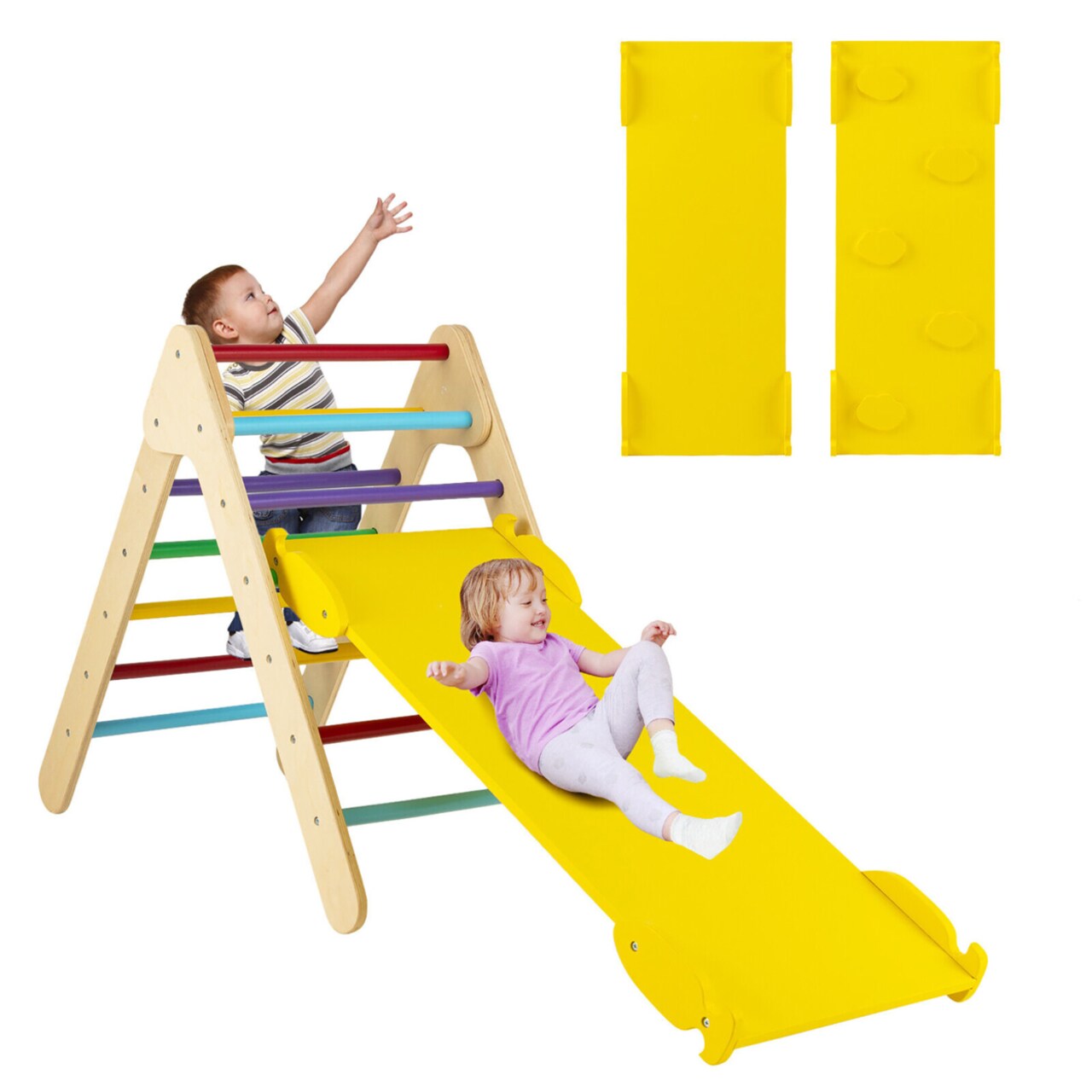 3-In-1 Wooden Climbing Triangle Set Triangle Climber W/ Ramp